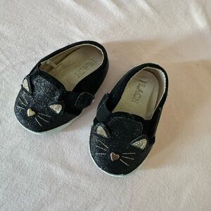 The Children's Place Black Cat Glitter Shoes Halloween sz 2 0-9 month